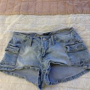 Y2K low rise jean shorts with Velcro pockets